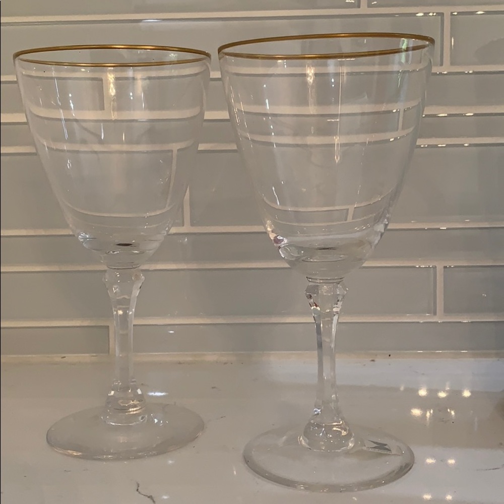 2 Lenox Mansfield Crystal Water Goblets Gold Trim